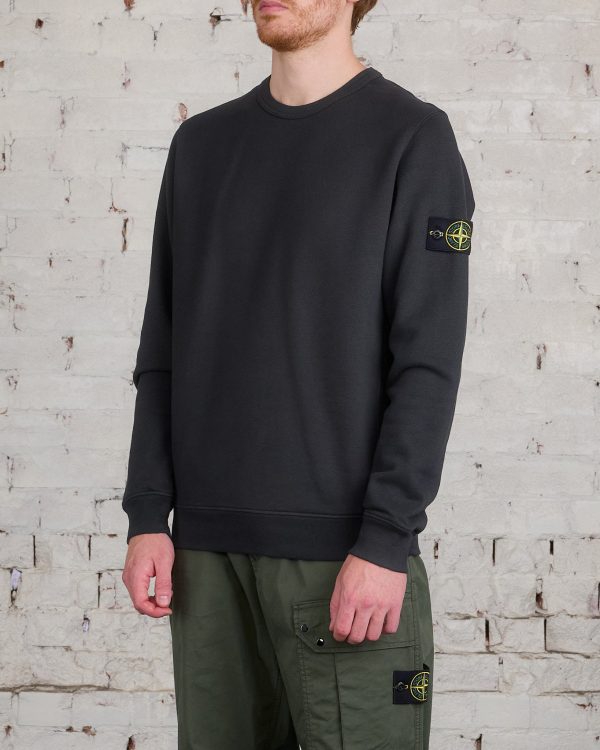 Stone Island Cotton Brush Fleece Crewneck Lead Grey on Sale