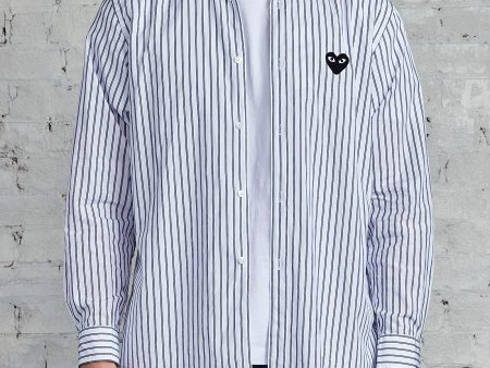 Comme des Garçons PLAY Black Heart Striped Long Sleeve Button Shirt Blue For Discount