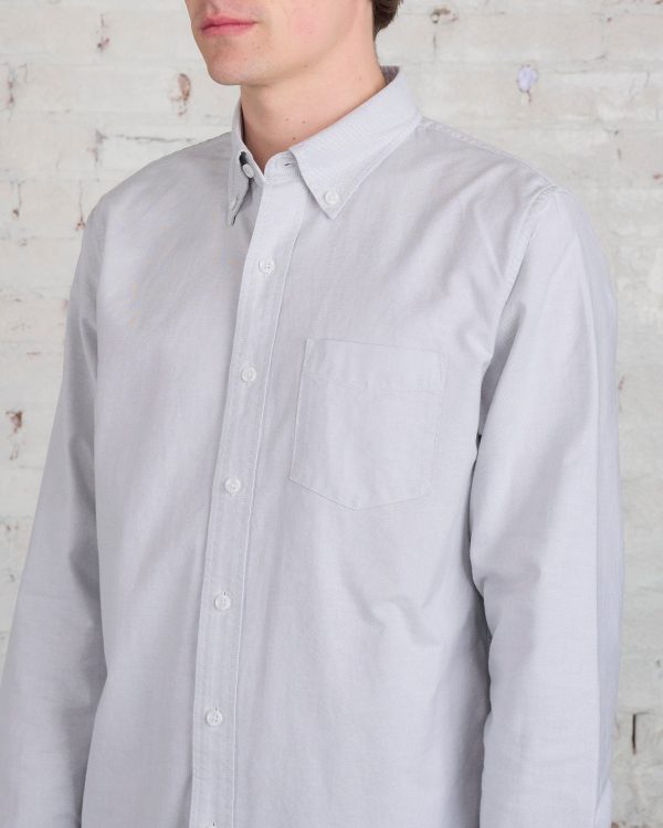 Reigning Champ Windsor Long Sleeve Oxford Button Shirt Light Grey Online Sale