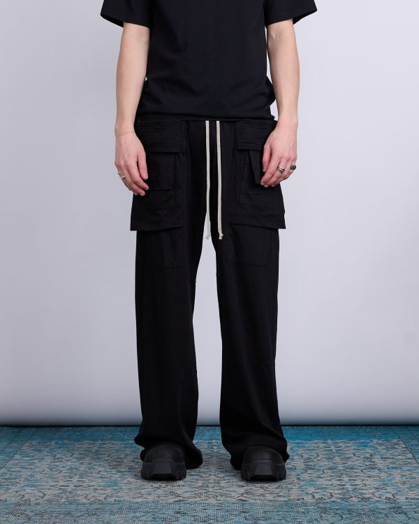 Rick Owens DRKSHDW Creatch Wide Jersey Cargo Pant RN Black on Sale