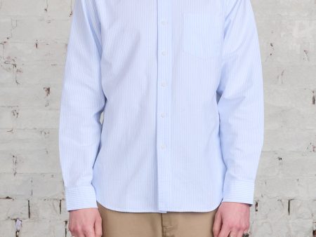 Reigning Champ Windsor Long Sleeve Oxford Button Shirt White Blue on Sale