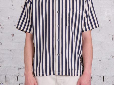 Stussy Flat Bottom Striped SS Button Shirt Navy Cheap