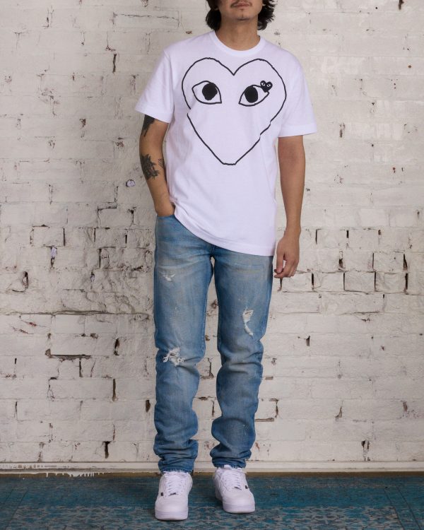 CDG PLAY Black Chest Hollow Heart T-Shirt White Online