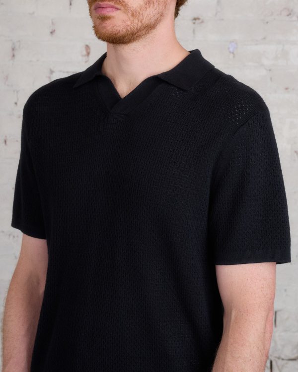 Reigning Champ Knit Cotton Linen Victor Polo Shirt Black Fashion