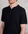 Reigning Champ Knit Cotton Linen Victor Polo Shirt Black Fashion