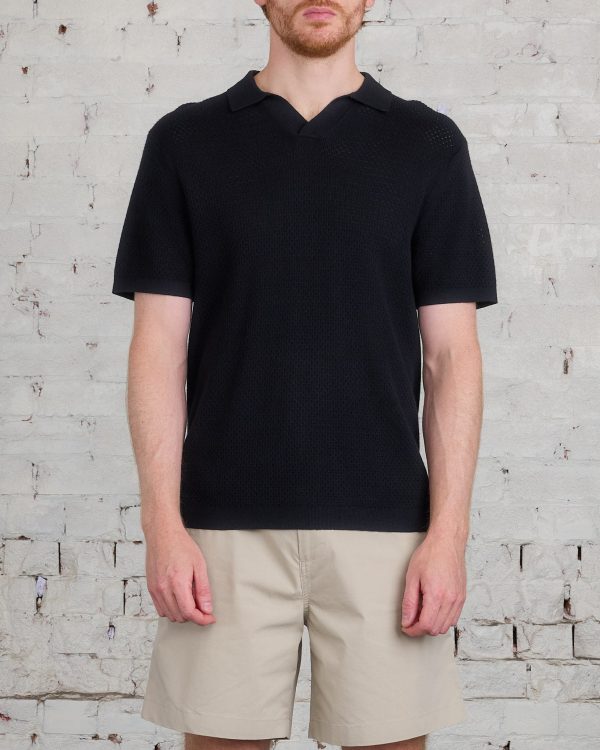 Reigning Champ Knit Cotton Linen Victor Polo Shirt Black Fashion