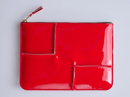 Comme des Garçons Wallet Reversed Hem Zip Pouch Red Sale