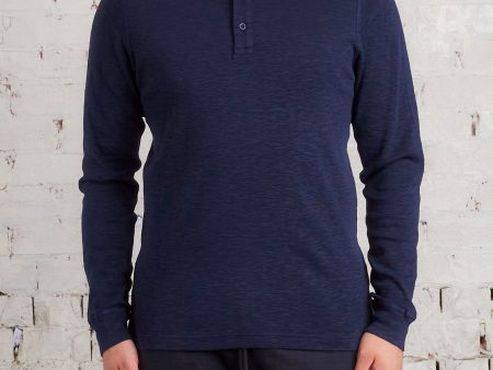 Reigning Champ 1x1 Slub Knit Long Sleeve Henley Navy For Cheap