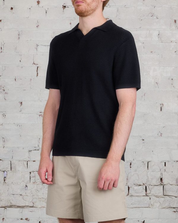 Reigning Champ Knit Cotton Linen Victor Polo Shirt Black Fashion