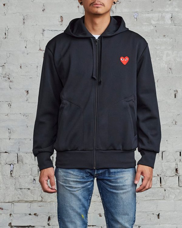 Comme des Garçons PLAY Red Heart Zip Hooded Sweatshirt Black For Sale