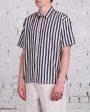 Stussy Flat Bottom Striped SS Button Shirt Navy Cheap