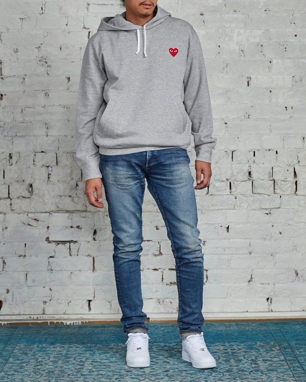 Comme des Garçons PLAY Red Heart Hooded Sweatshirt Grey For Discount