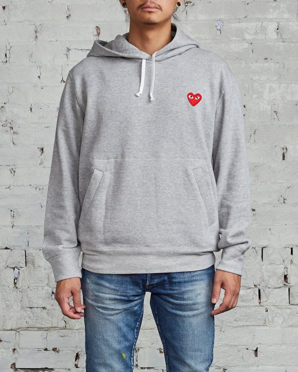 Comme des Garçons PLAY Red Heart Hooded Sweatshirt Grey For Discount