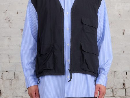 COMME des GARÇONS HOMME Cotton Stripe Nylon Tussah Button Cargo Shirt Sax Black Hot on Sale