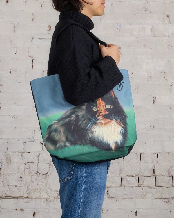 JW Anderson Canvas Cat Tote Bag Emerald Supply