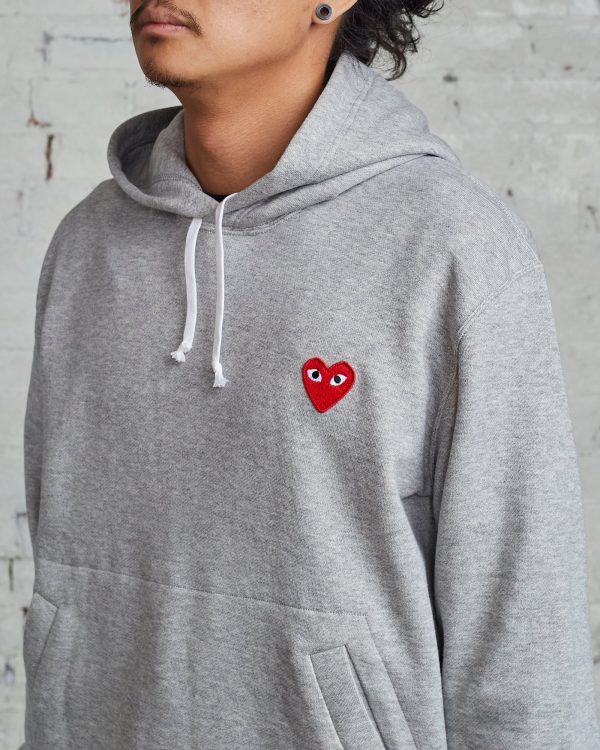 Comme des Garçons PLAY Red Heart Hooded Sweatshirt Grey For Discount