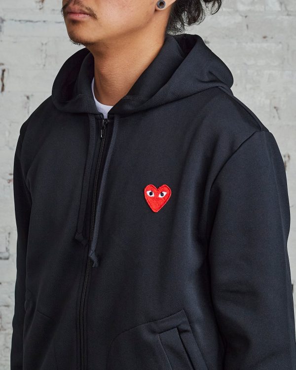 Comme des Garçons PLAY Red Heart Zip Hooded Sweatshirt Black For Sale