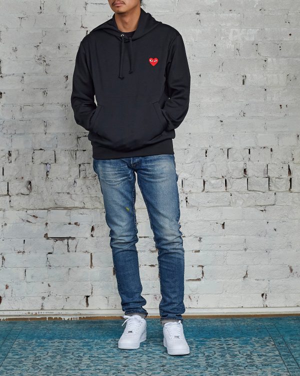 Comme des Garçons PLAY Red Heart Hooded Sweatshirt Black Hot on Sale