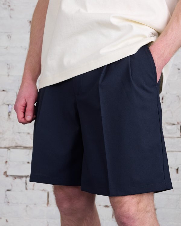 Norse Projects Benn Light Wool Pleated Short Dark Navy For Sale