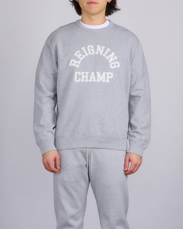 Reigning Champ Midweight Arch Logo Crewneck Heather Grey Fashion