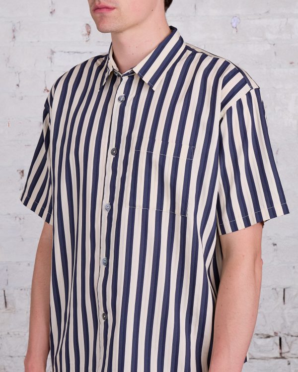 Stussy Flat Bottom Striped SS Button Shirt Navy Cheap