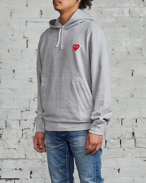 Comme des Garçons PLAY Red Heart Hooded Sweatshirt Grey For Discount