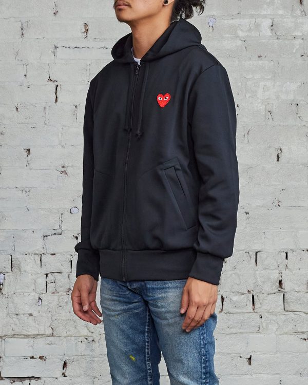 Comme des Garçons PLAY Red Heart Zip Hooded Sweatshirt Black For Sale