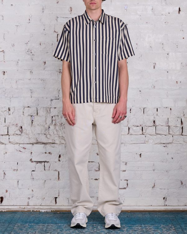 Stussy Flat Bottom Striped SS Button Shirt Navy Cheap