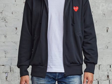 Comme des Garçons PLAY Red Heart Zip Hooded Sweatshirt Black For Sale