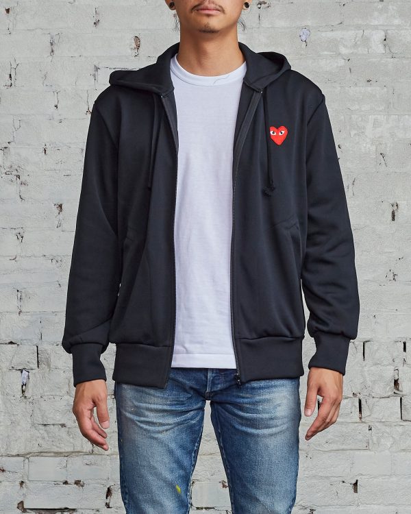 Comme des Garçons PLAY Red Heart Zip Hooded Sweatshirt Black For Sale